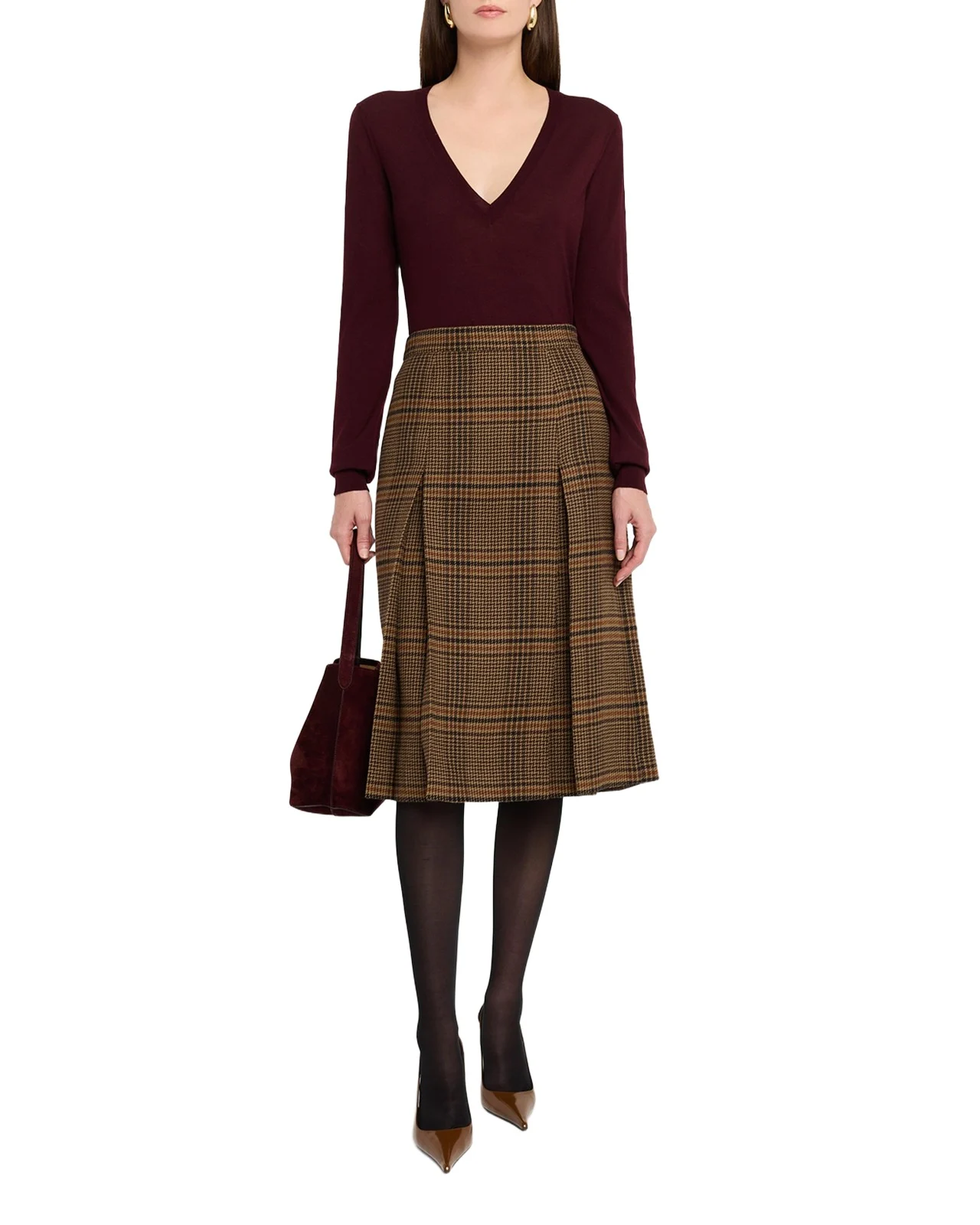 Jupe Pleated Houndstooth Wool-Blend Midi Skirt Jupe Pleated Houndstooth Wool-Blend Midi Skirt