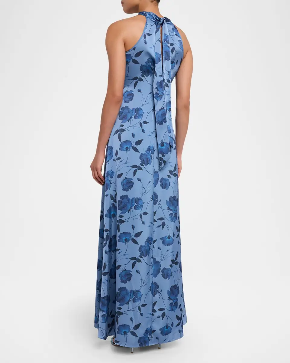 SACHIN & BABI Laurant Floral-Print Satin Crepe Halter Gown | Thumbnail 2