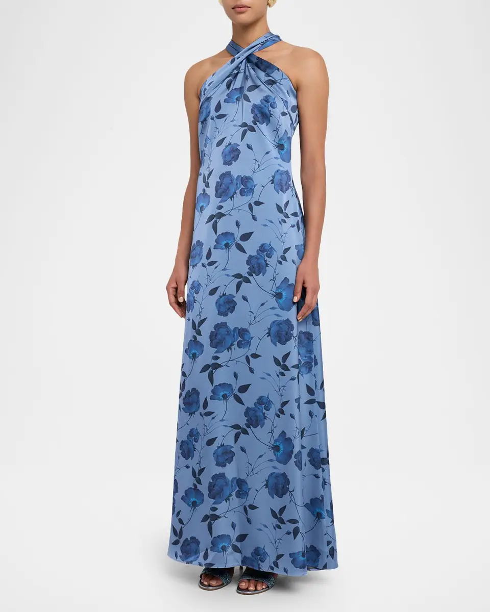SACHIN & BABI Laurant Floral-Print Satin Crepe Halter Gown | Thumbnail 3