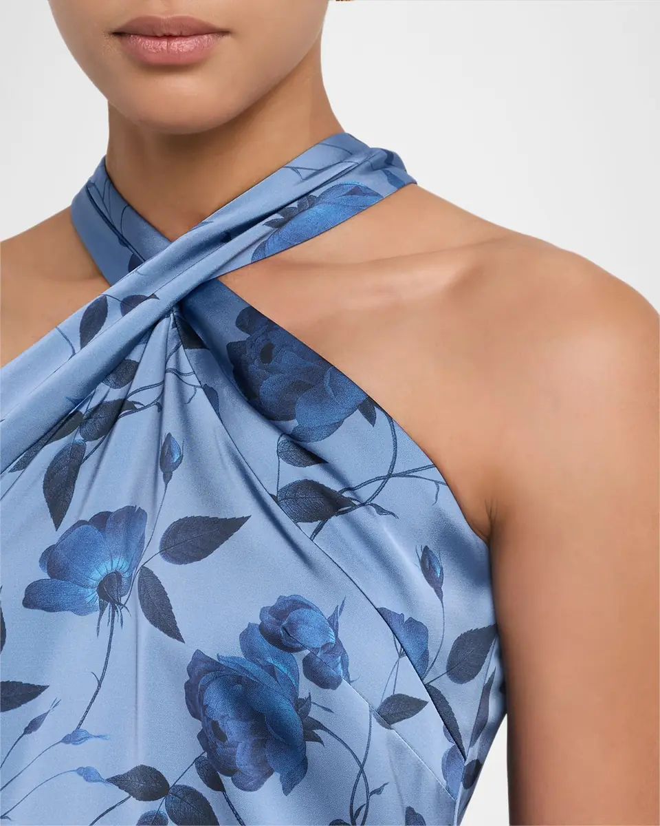 SACHIN & BABI Laurant Floral-Print Satin Crepe Halter Gown | Thumbnail 4
