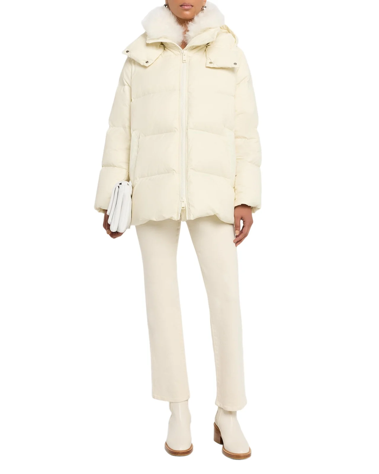 Down Jacket with Removable Hood & Shearling Trim Down Jacket with Removable Hood & Shearling Trim