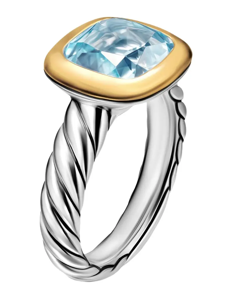 David Yurman DY Mercer Color Stone Ring with Sky Blue Topaz in Silver and 18K Gold, 10mm, Size 5 | Thumbnail 1 David Yurman DY Mercer Color Stone Ring with Sky Blue Topaz in Silver and 18K Gold, 10mm, Size 5 | Thumbnail 1