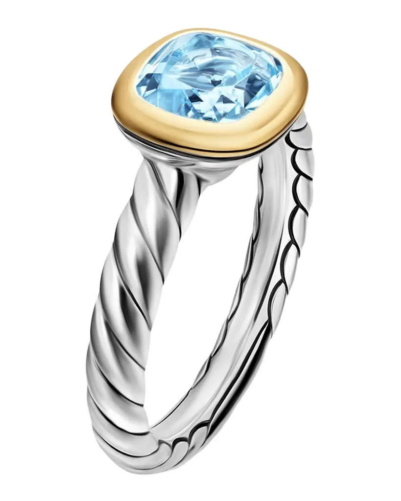David Yurman DY Mercer Color Stone Ring with Sky Blue Topaz in Silver and 18K Gold, 7mm, Size 5 | Thumbnail 1 David Yurman DY Mercer Color Stone Ring with Sky Blue Topaz in Silver and 18K Gold, 7mm, Size 5 | Thumbnail 1