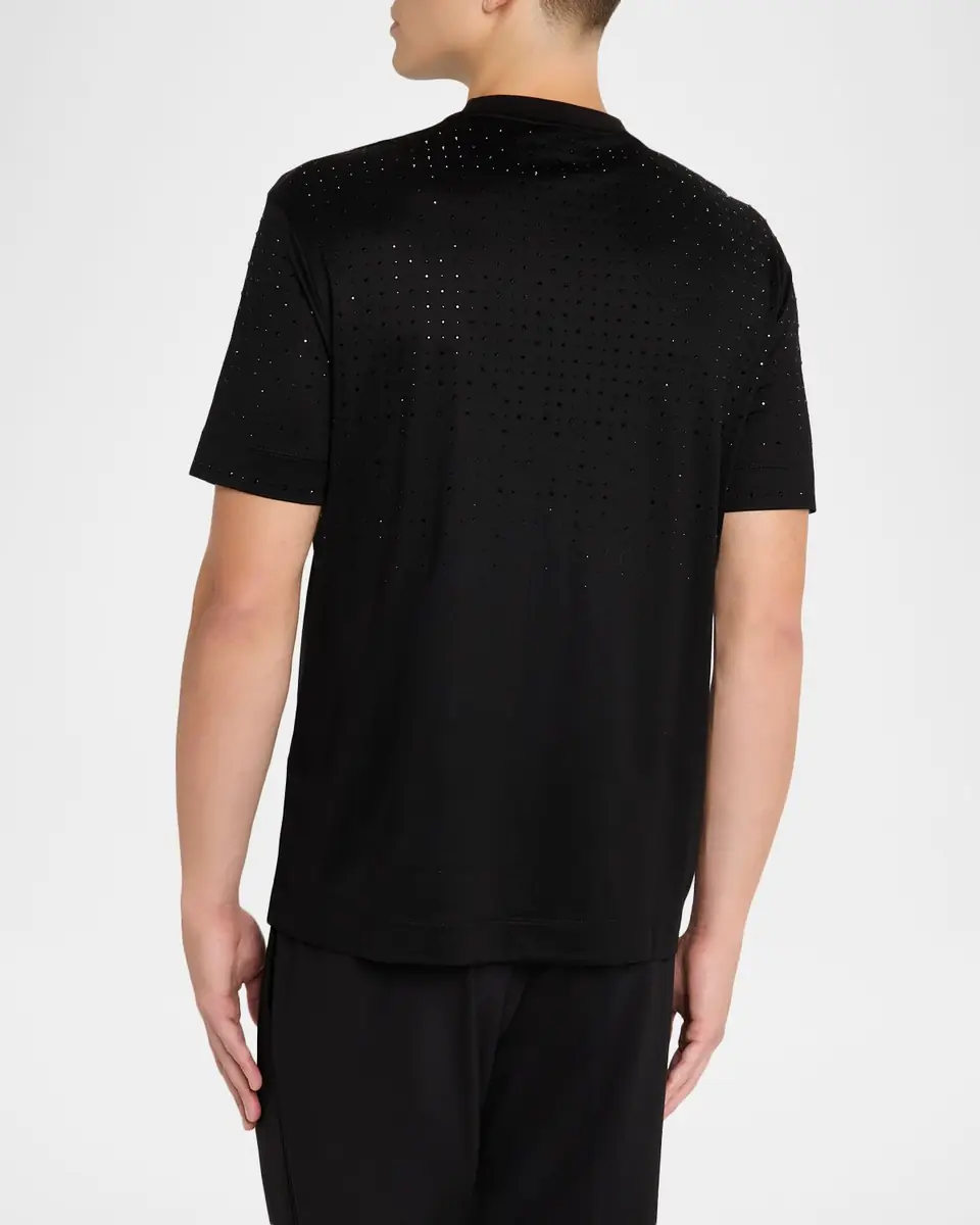 Emporio Armani Men's Clubwear Cotton-Lyocell Jersey Rhinestone Logo T-Shirt | Thumbnail 2 Emporio Armani Men's Clubwear Cotton-Lyocell Jersey Rhinestone Logo T-Shirt | Thumbnail 2
