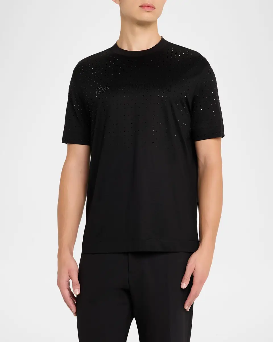 Emporio Armani Men's Clubwear Cotton-Lyocell Jersey Rhinestone Logo T-Shirt | Thumbnail 3 Emporio Armani Men's Clubwear Cotton-Lyocell Jersey Rhinestone Logo T-Shirt | Thumbnail 3