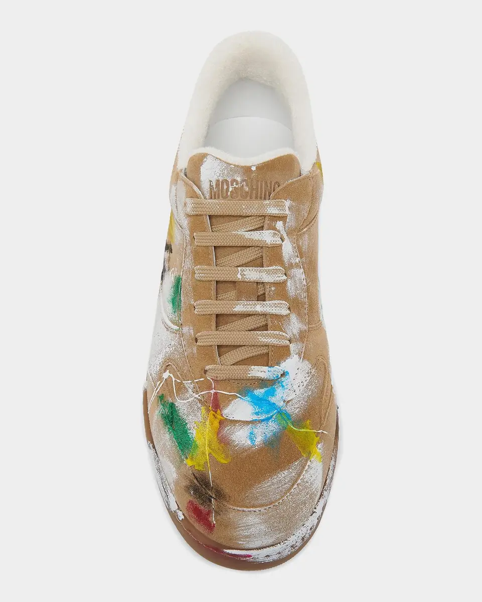MOSCHINO Men's Hand-Painted Suede Sneakers | Thumbnail 3