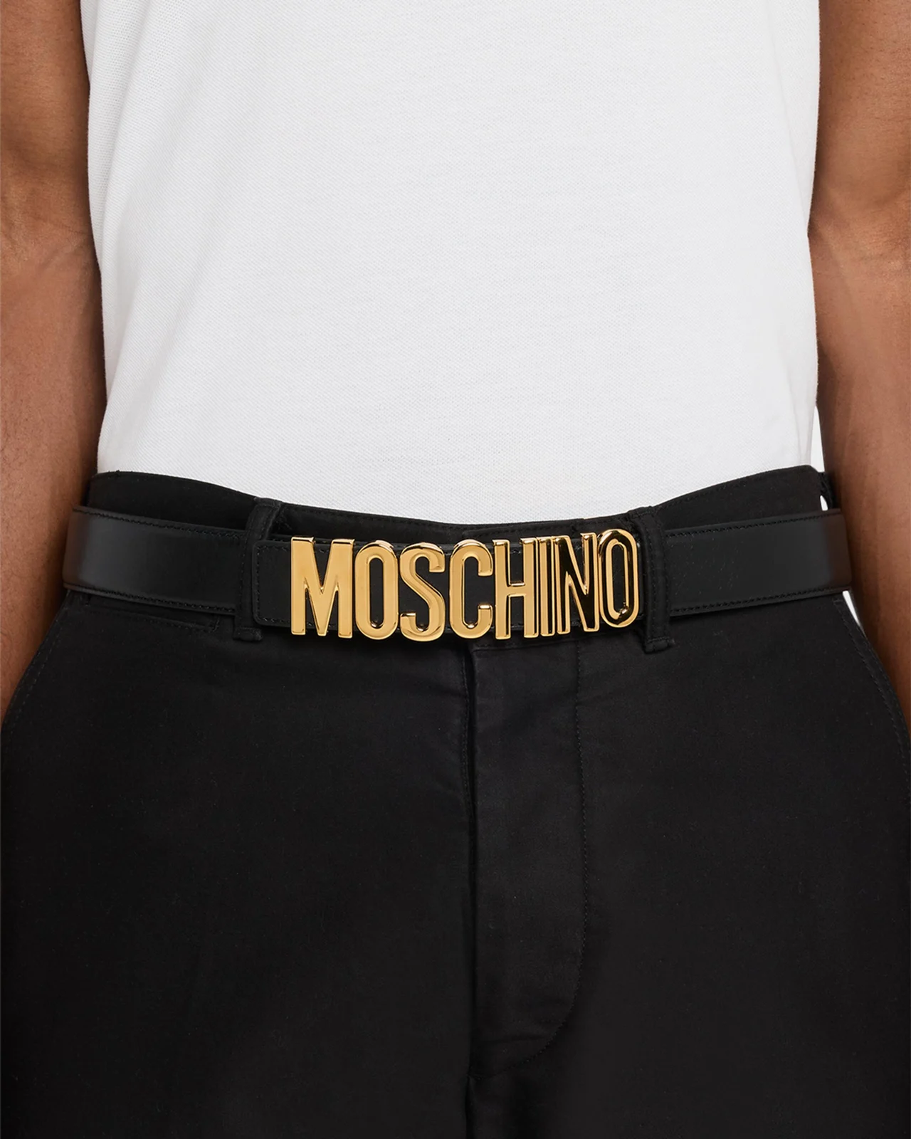 MOSCHINO Men's Lettering Logo Leather Belt