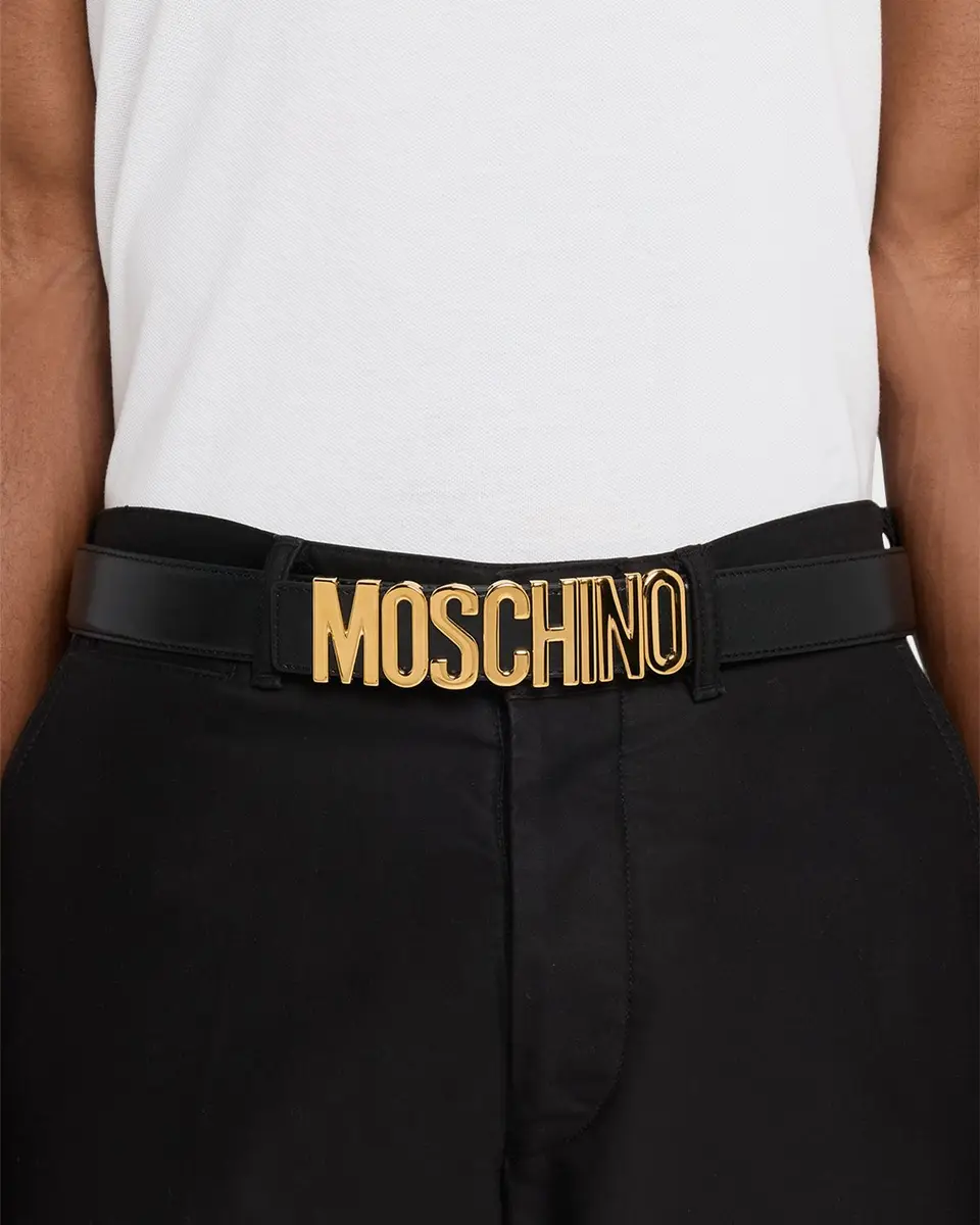 MOSCHINO Men's Lettering Logo Leather Belt