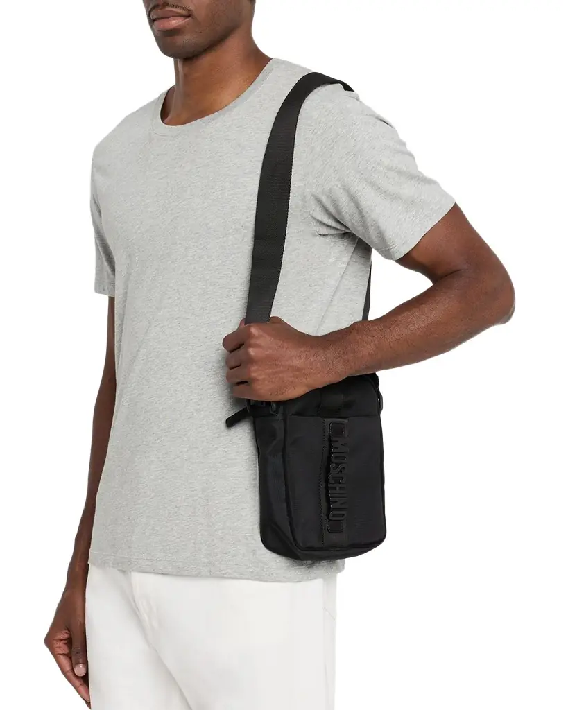 MOSCHINO Men's Logo Canvas Crossbody Bag | Image 1 MOSCHINO Men's Logo Canvas Crossbody Bag | Image 1