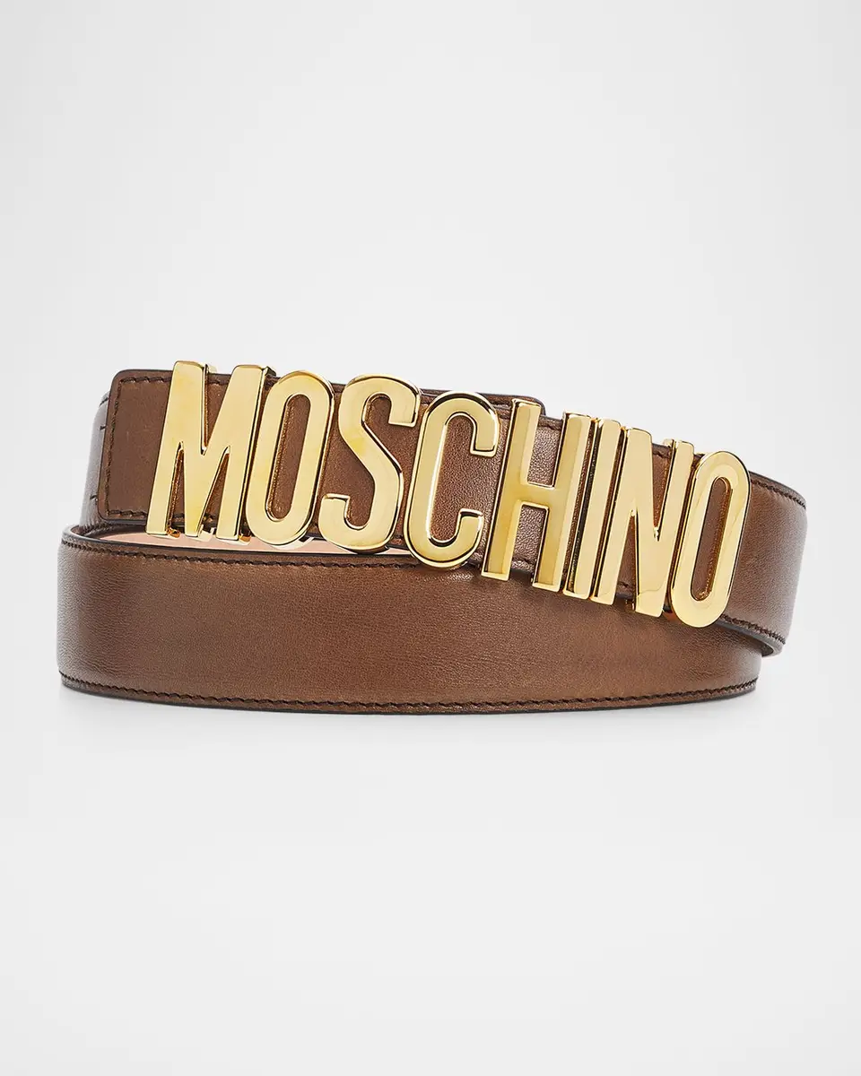 MOSCHINO Men's Lettering Logo Leather Belt | Thumbnail 3