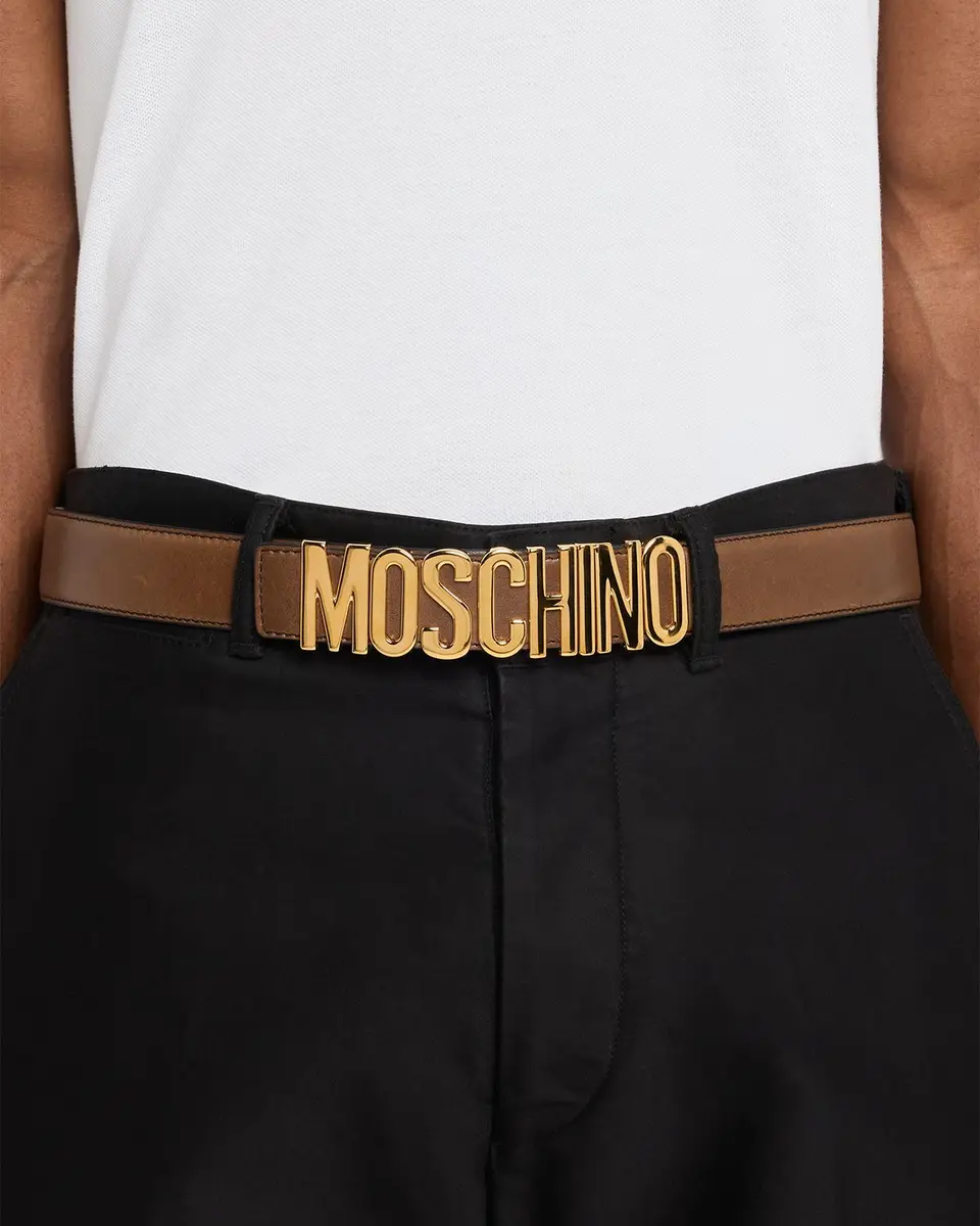 MOSCHINO Men's Lettering Logo Leather Belt