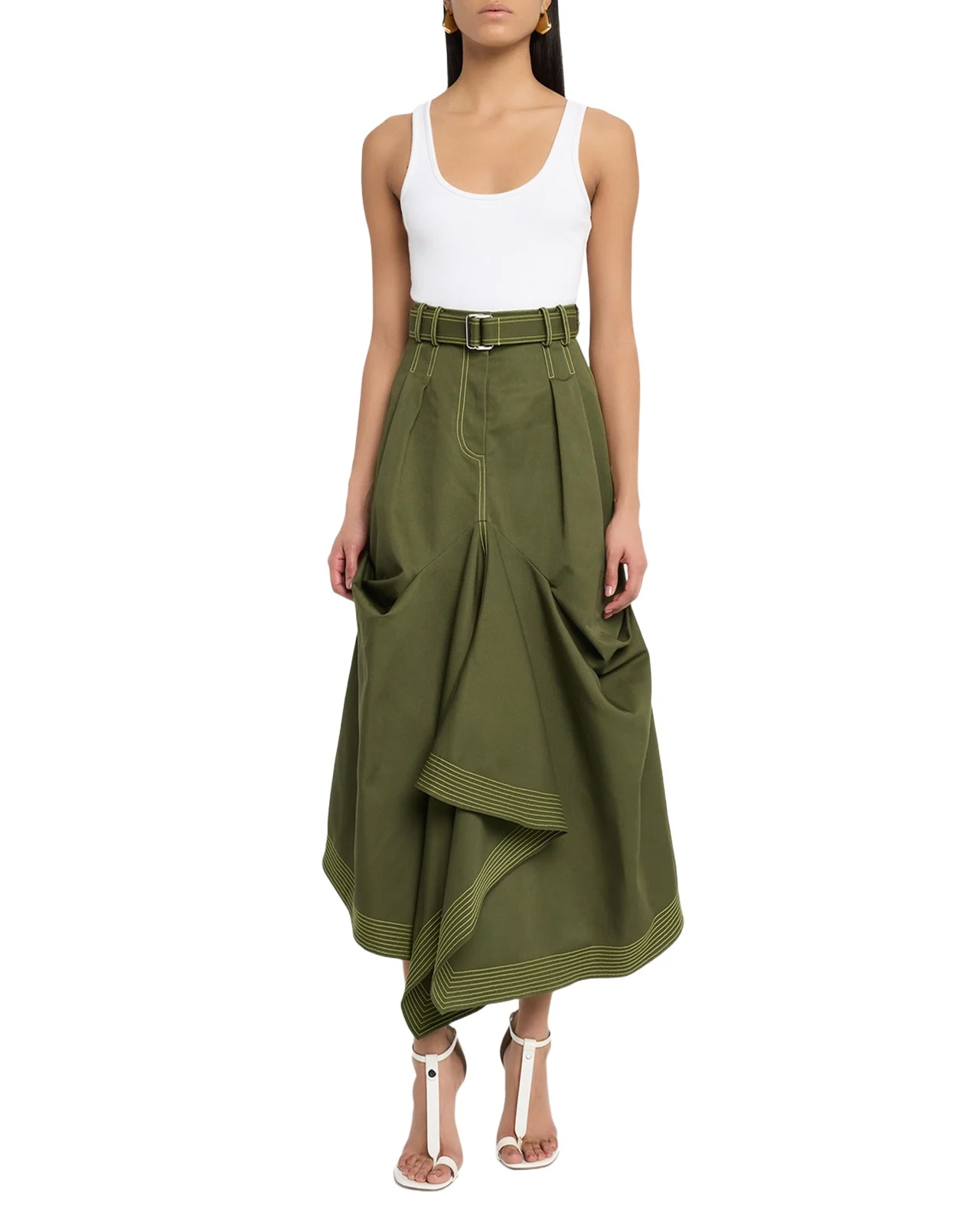 Christopher John Rogers Tucked Trumpet Maxi Skirt With Belt
