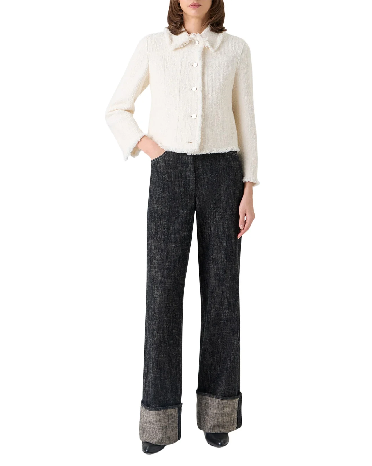 Fringed Cotton-Blend Tweed Fitted Short Jacket Fringed Cotton-Blend Tweed Fitted Short Jacket