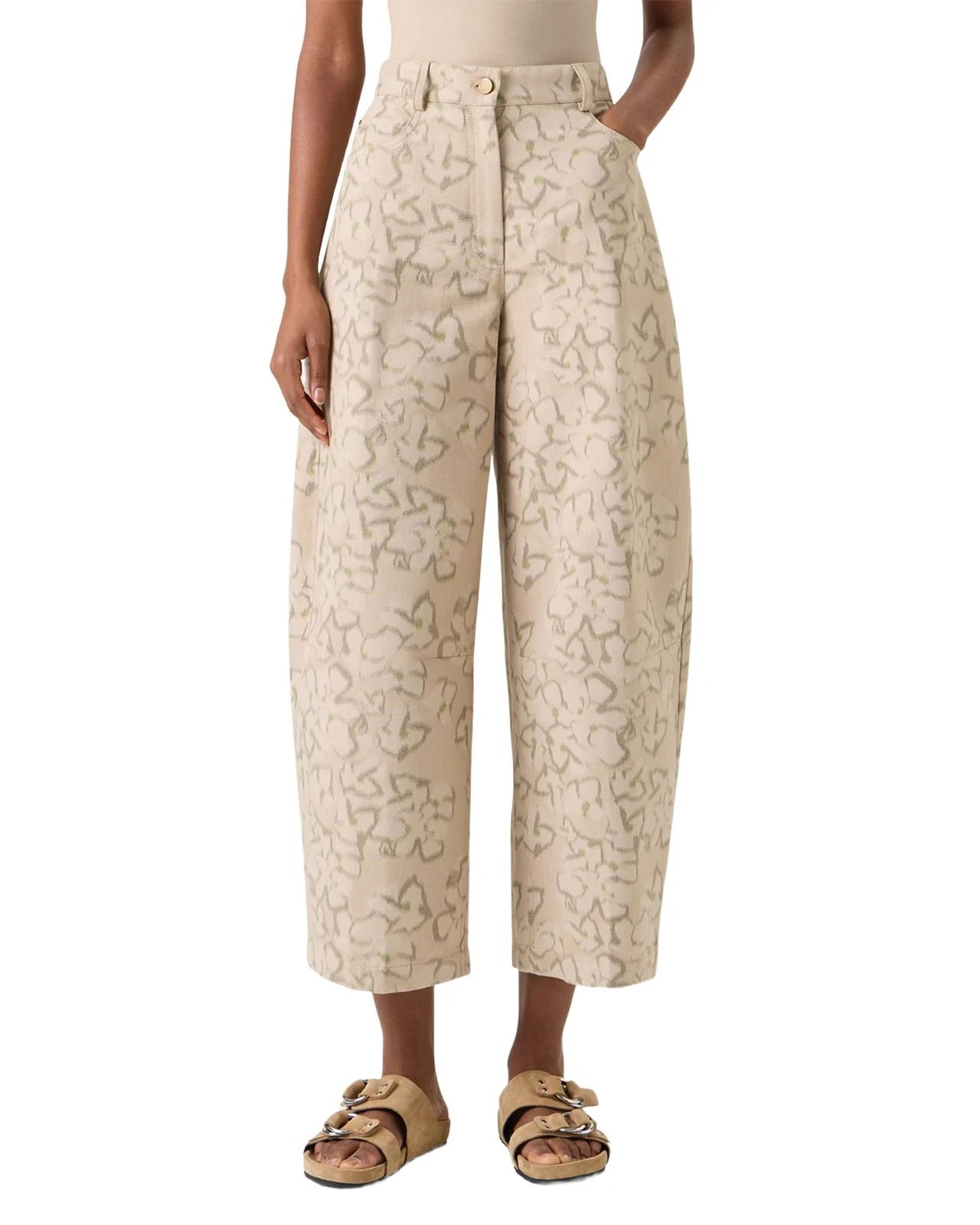 Farrow Ikat Flower-Print Cotton Barrel-Leg Ankle Pants