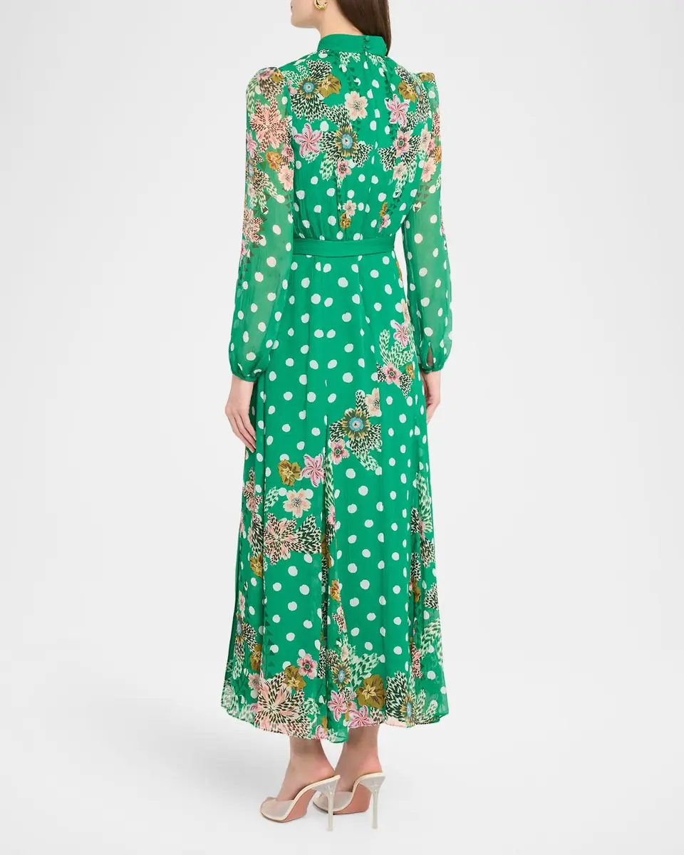 Saloni Jacqui-B Belted Floral Silk Midi Dress | Thumbnail 2