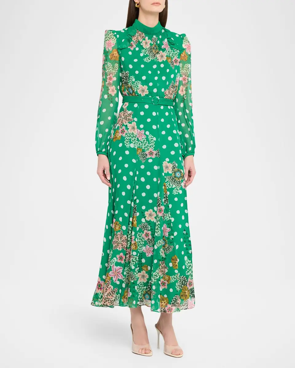 Saloni Jacqui-B Belted Floral Silk Midi Dress | Thumbnail 3