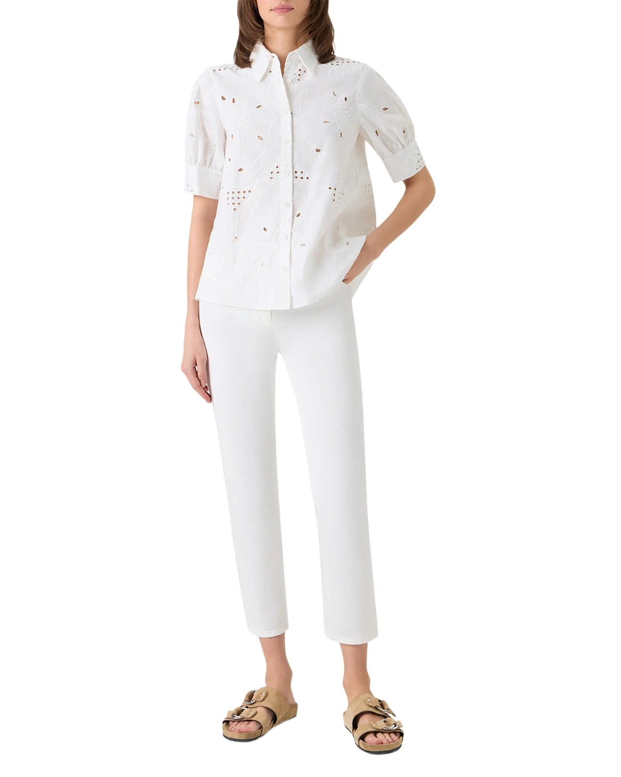 Flower Eyelet Embroidered Cotton Poplin Blouse Flower Eyelet Embroidered Cotton Poplin Blouse