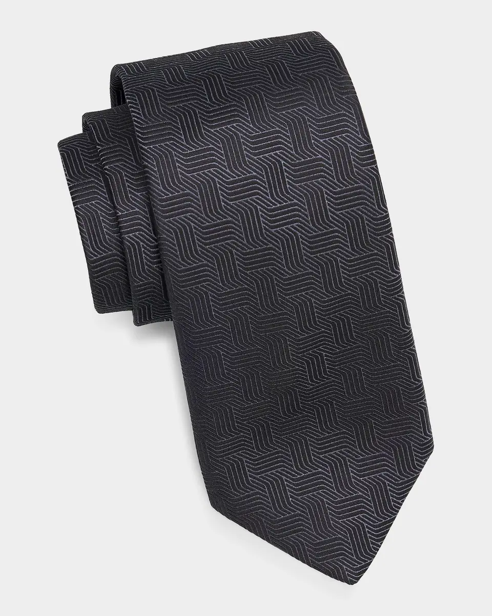 Canali Men's Art Deco Silk Tie, Charcoal | Thumbnail 3