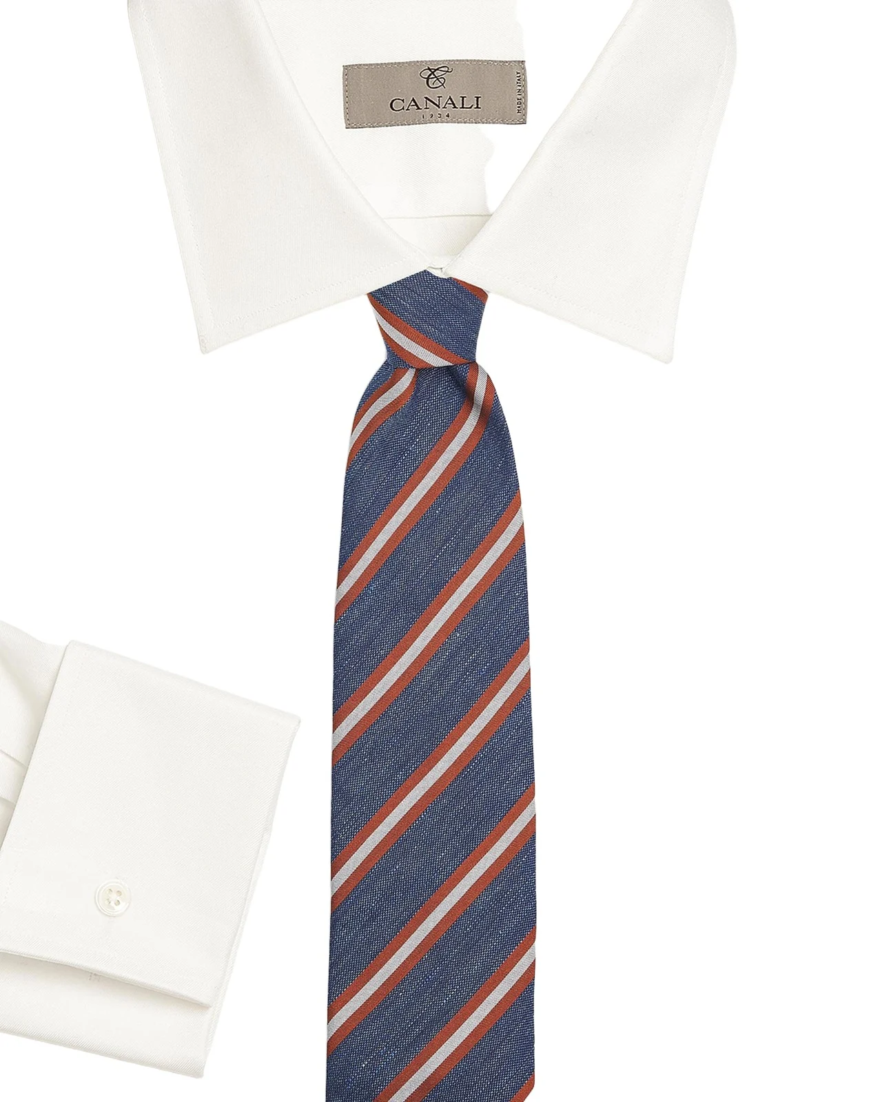 Canali Men's Navy and Tan Striped Silk Tie
