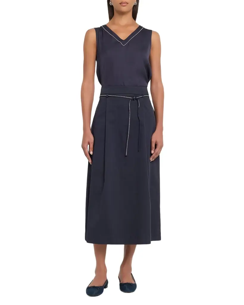 Belted Pleated-Front Midi-Skirt