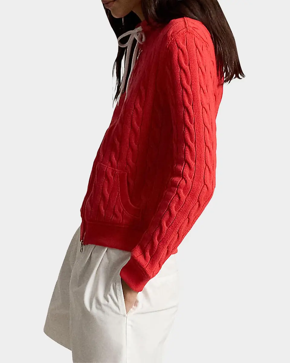 Polo Ralph Lauren Cable-Knit Cotton Full-Zip Hoodie | Thumbnail 3