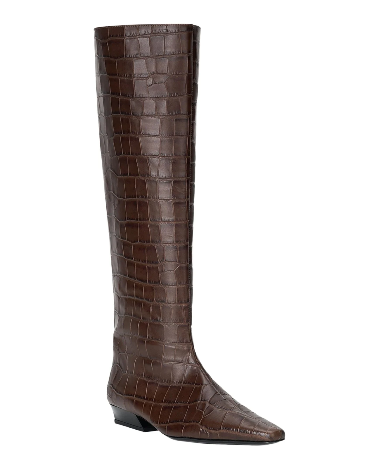 Wally Croc-Embossed Leather Flat Knee-High Boots Wally Croc-Embossed Leather Flat Knee-High Boots