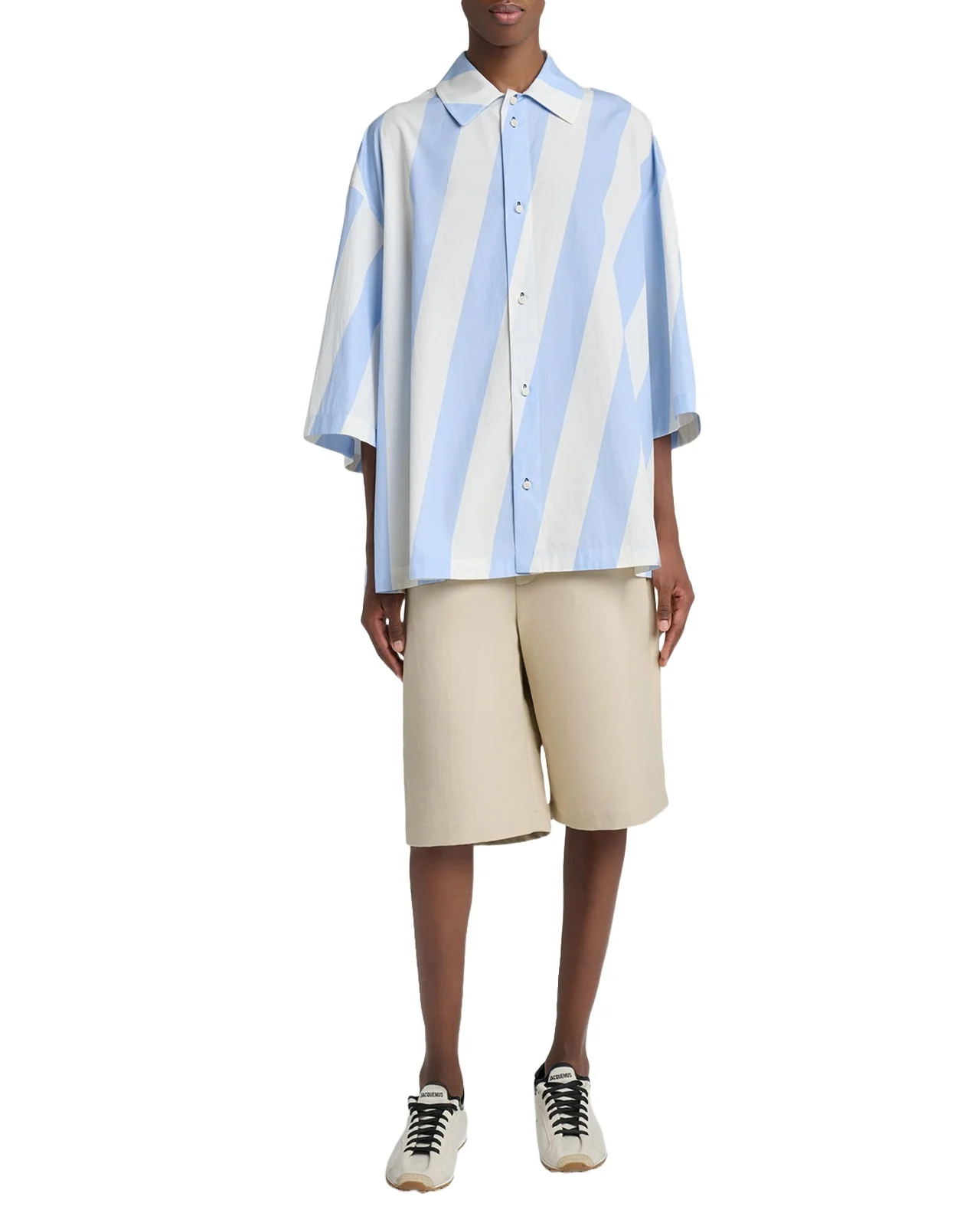 Jacquemus Men's The Triangle Stripe Poplin Flared Short-Sleeve Shirt