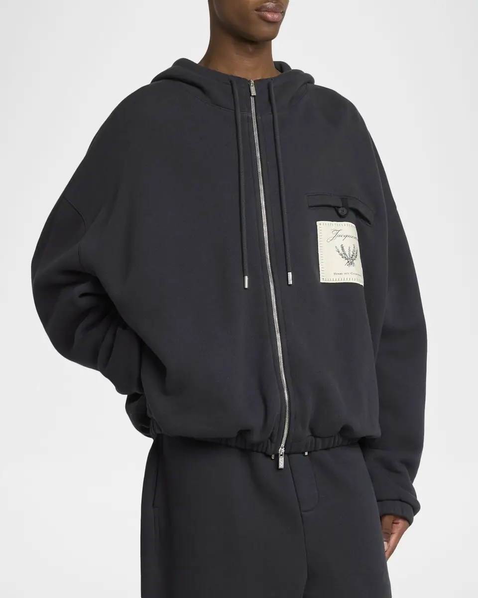 Jacquemus Men's The Torneo Rosemary Label Full-Zip Hoodie | Thumbnail 3