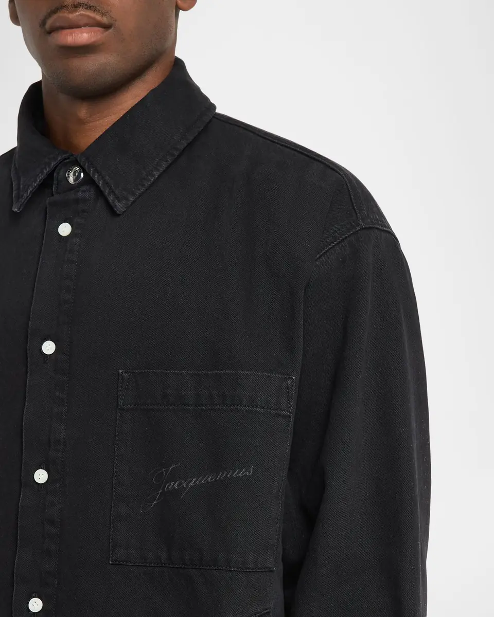 Jacquemus Men's La Chemise Black Denim Button-Down Shirt | Thumbnail 4 Jacquemus Men's La Chemise Black Denim Button-Down Shirt | Thumbnail 4