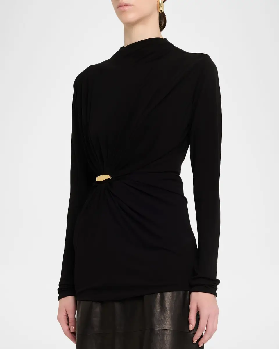 Bottega Veneta Long-Sleeve Gathered Viscose Top | Thumbnail 3