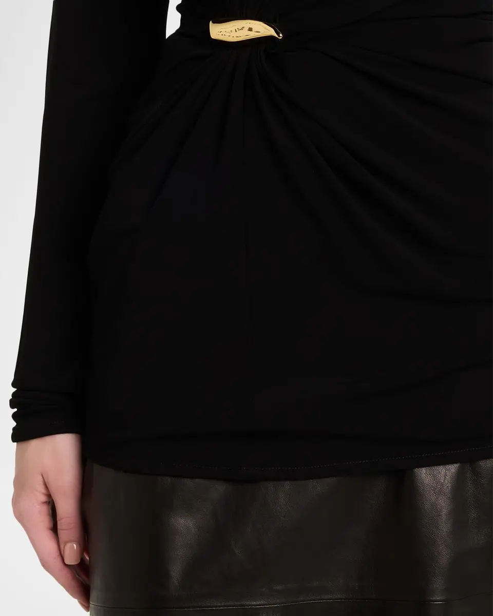 Bottega Veneta Long-Sleeve Gathered Viscose Top | Thumbnail 4
