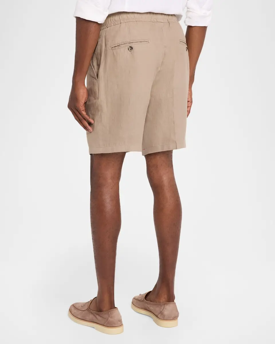 Isaia Men's Linen Creased-Front Drawstring Shorts | Thumbnail 2 Isaia Men's Linen Creased-Front Drawstring Shorts | Thumbnail 2