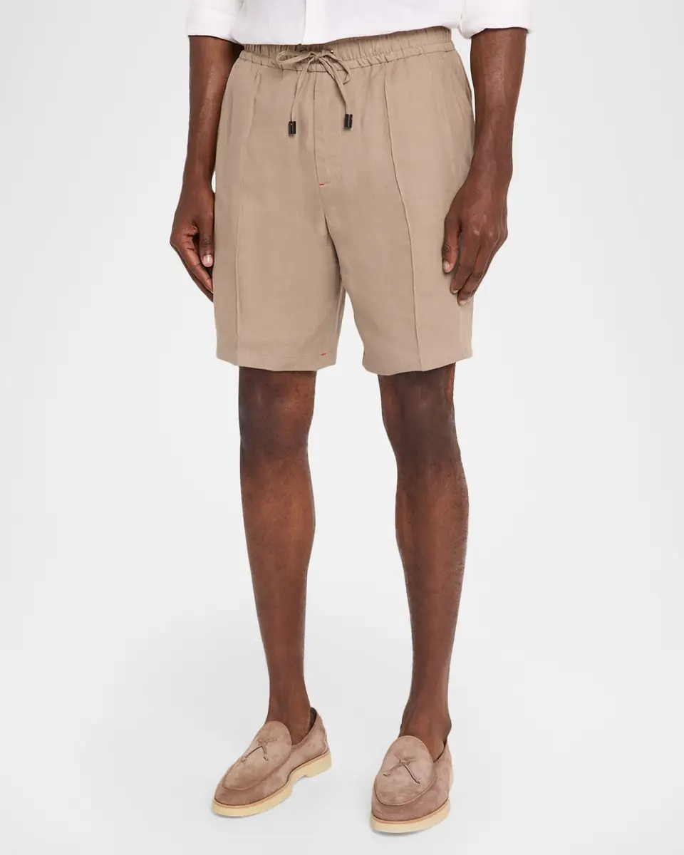 Isaia Men's Linen Creased-Front Drawstring Shorts | Thumbnail 3 Isaia Men's Linen Creased-Front Drawstring Shorts | Thumbnail 3