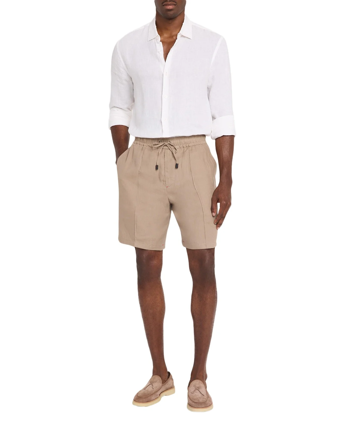 Men's Linen Creased-Front Drawstring Shorts Men's Linen Creased-Front Drawstring Shorts