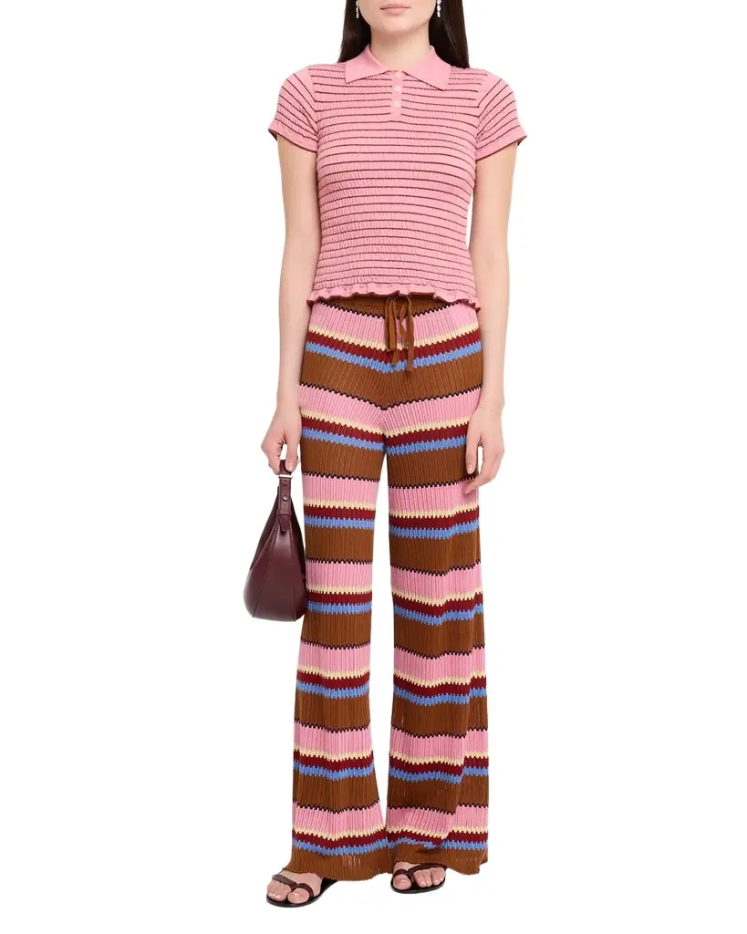 Smocked Shrunken Striped Polo