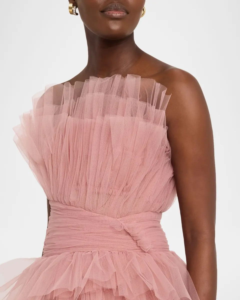 PAMELLA ROLAND Strapless Tiered Tulle High-Low Gown | Thumbnail 4 PAMELLA ROLAND Strapless Tiered Tulle High-Low Gown | Thumbnail 4