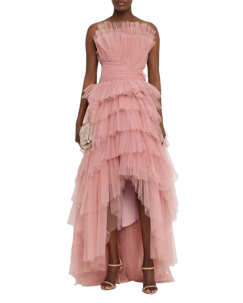 Pamella Roland Strapless Tiered Tulle High-Low Gown | Image 1 Pamella Roland Strapless Tiered Tulle High-Low Gown | Image 1