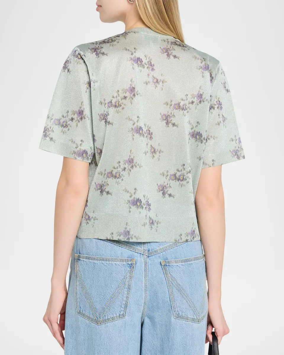 Ganni Floral Metallic Crewneck Tee | Thumbnail 2