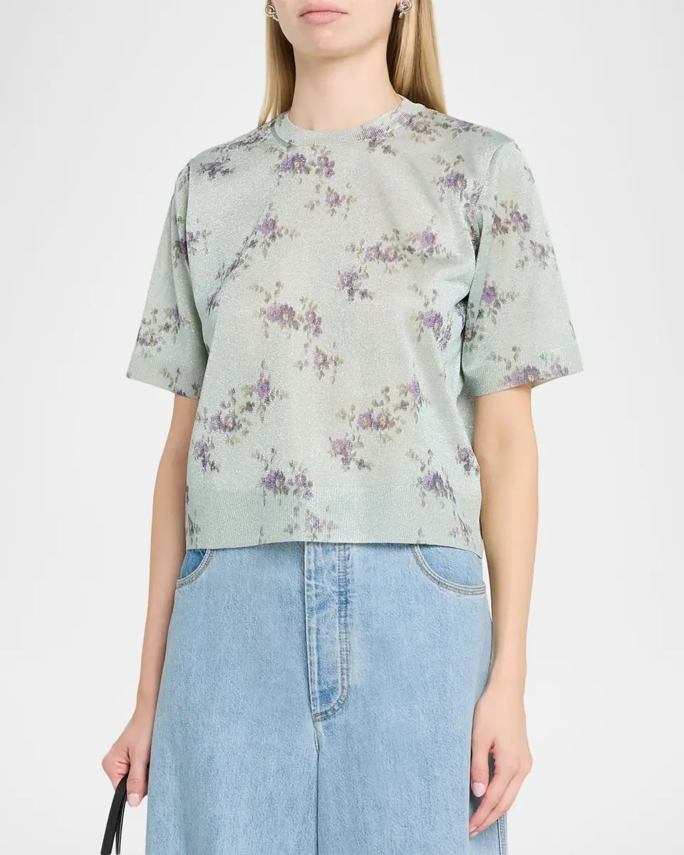 Ganni Floral Metallic Crewneck Tee | Thumbnail 3