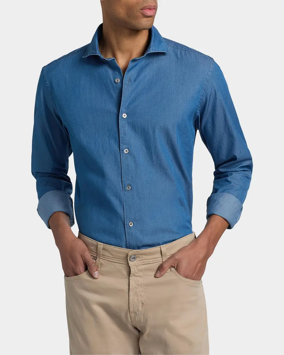 Canali Men's Cotton Chambray Sport Shirt | Thumbnail 3