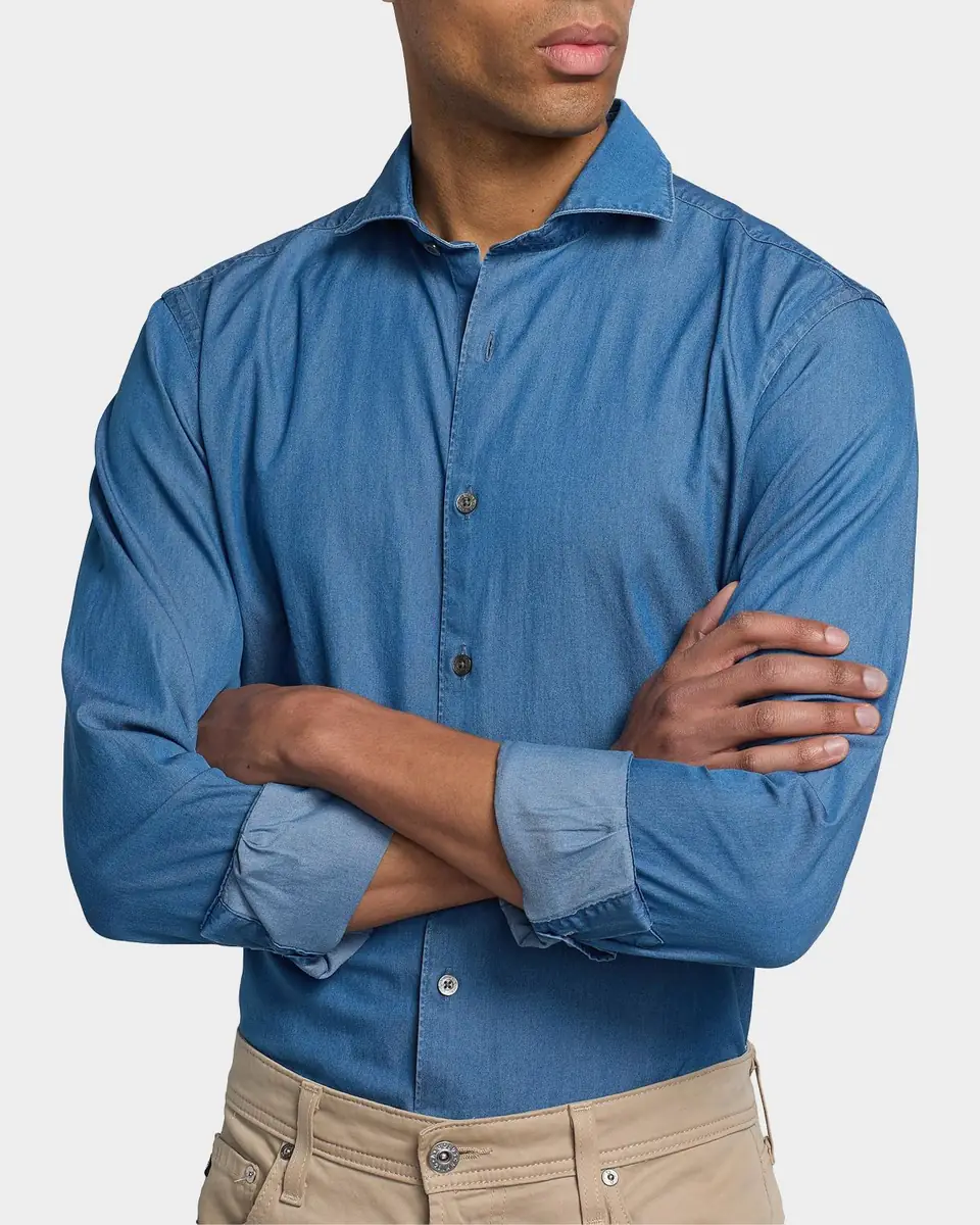Canali Men's Cotton Chambray Sport Shirt | Thumbnail 4