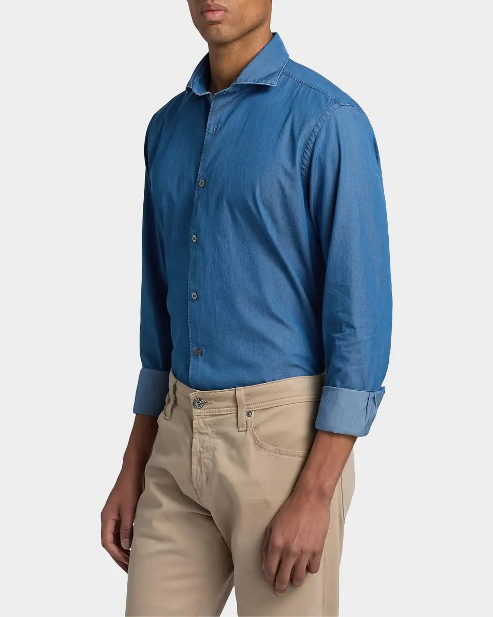 Canali Men's Cotton Chambray Sport Shirt | Thumbnail 6
