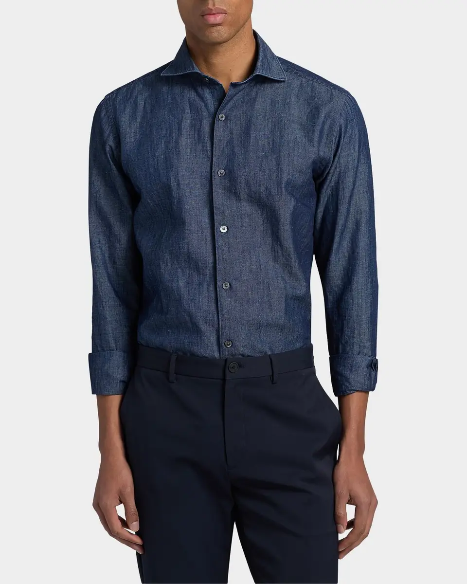 Canali Men's Cotton and Linen Textured Sport Shirt | Thumbnail 3 Canali Men's Cotton and Linen Textured Sport Shirt | Thumbnail 3