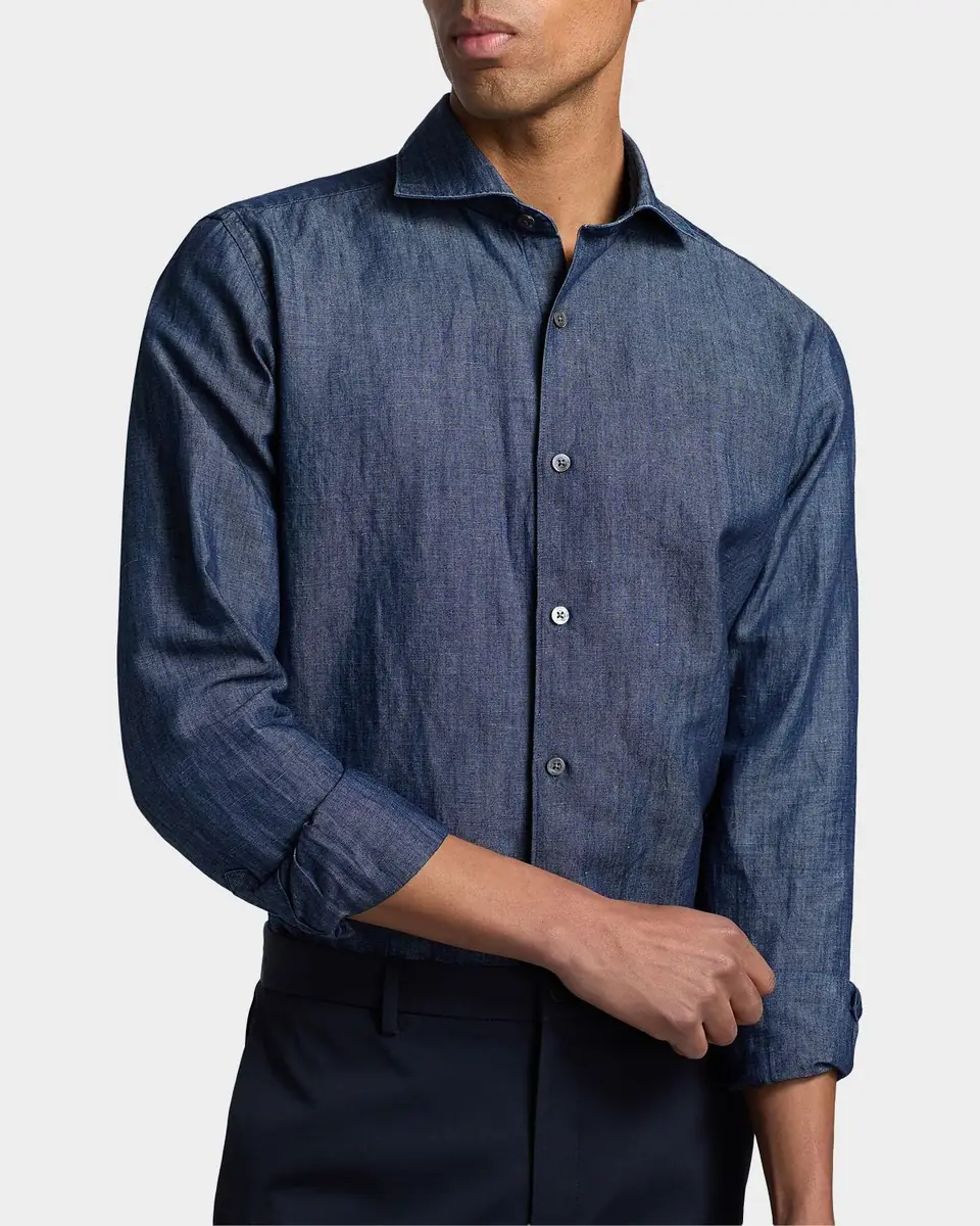 Canali Men's Cotton and Linen Textured Sport Shirt | Thumbnail 4 Canali Men's Cotton and Linen Textured Sport Shirt | Thumbnail 4