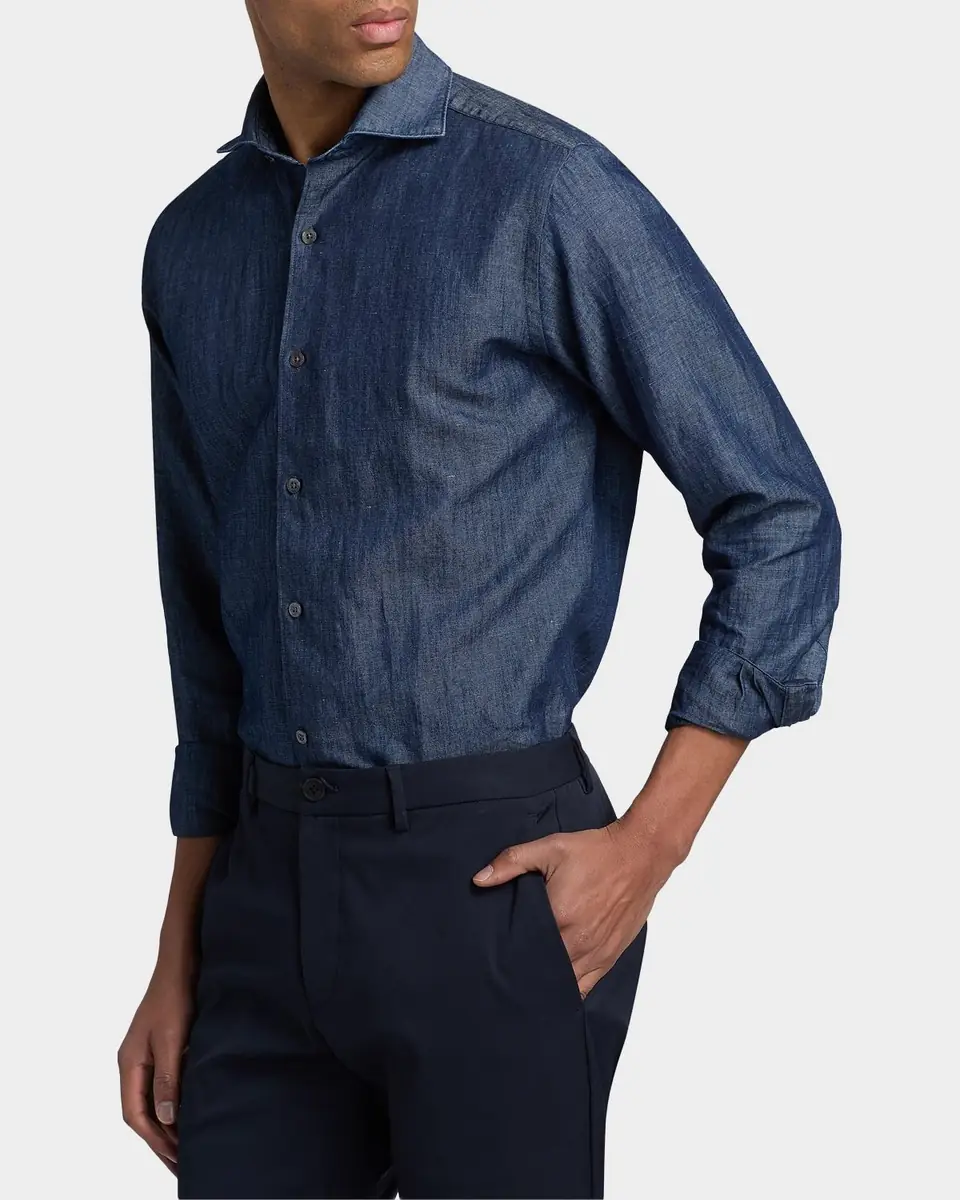 Canali Men's Cotton and Linen Textured Sport Shirt | Thumbnail 6 Canali Men's Cotton and Linen Textured Sport Shirt | Thumbnail 6