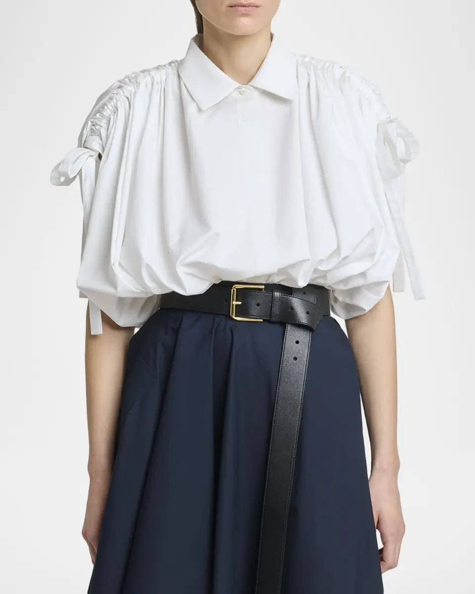 Givenchy Ruched Cotton-Poplin Crop Collared Bubble Shirt | Thumbnail 3