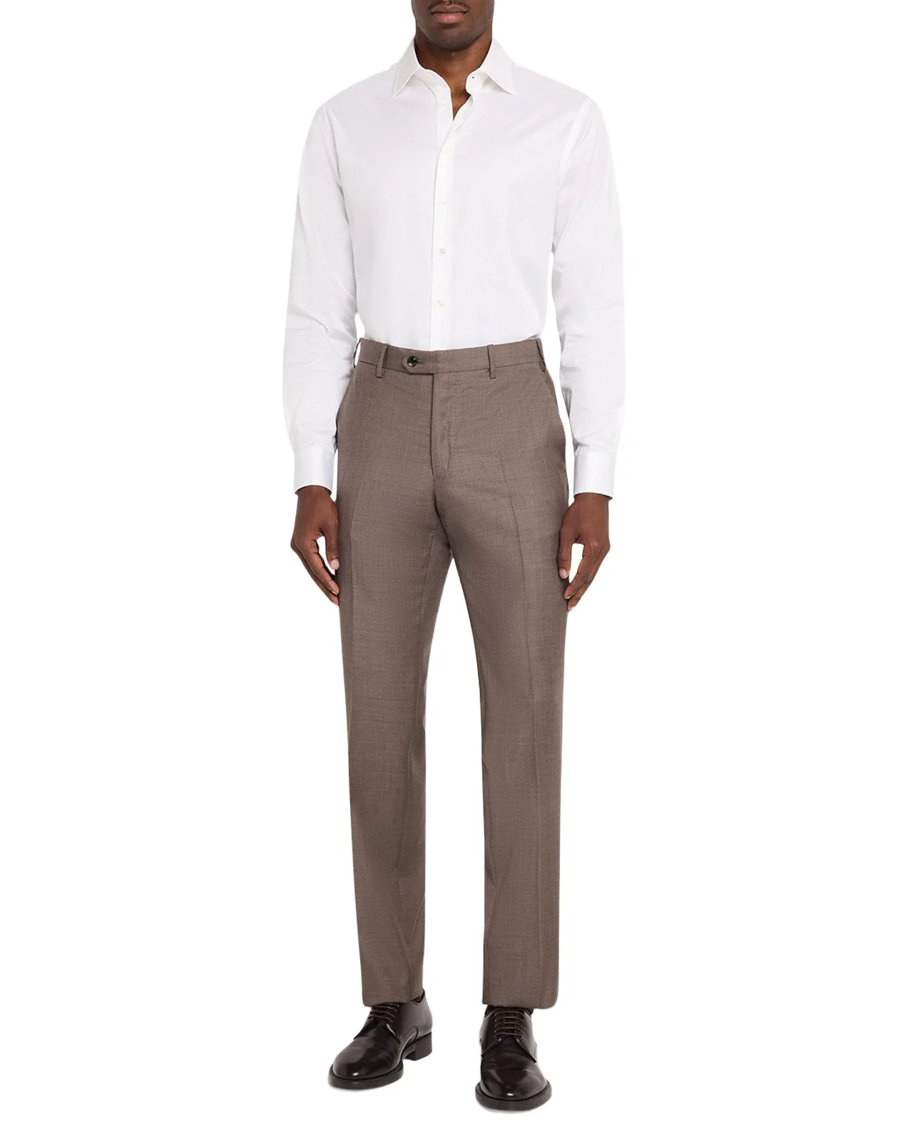 Men's Sharkskin Wool Flat-Front Trousers Men's Sharkskin Wool Flat-Front Trousers