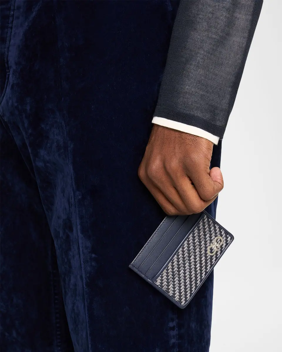 Ferragamo Men 's Gancini Woven Leather Card Holder | Image 1 Ferragamo Men 's Gancini Woven Leather Card Holder | Image 1