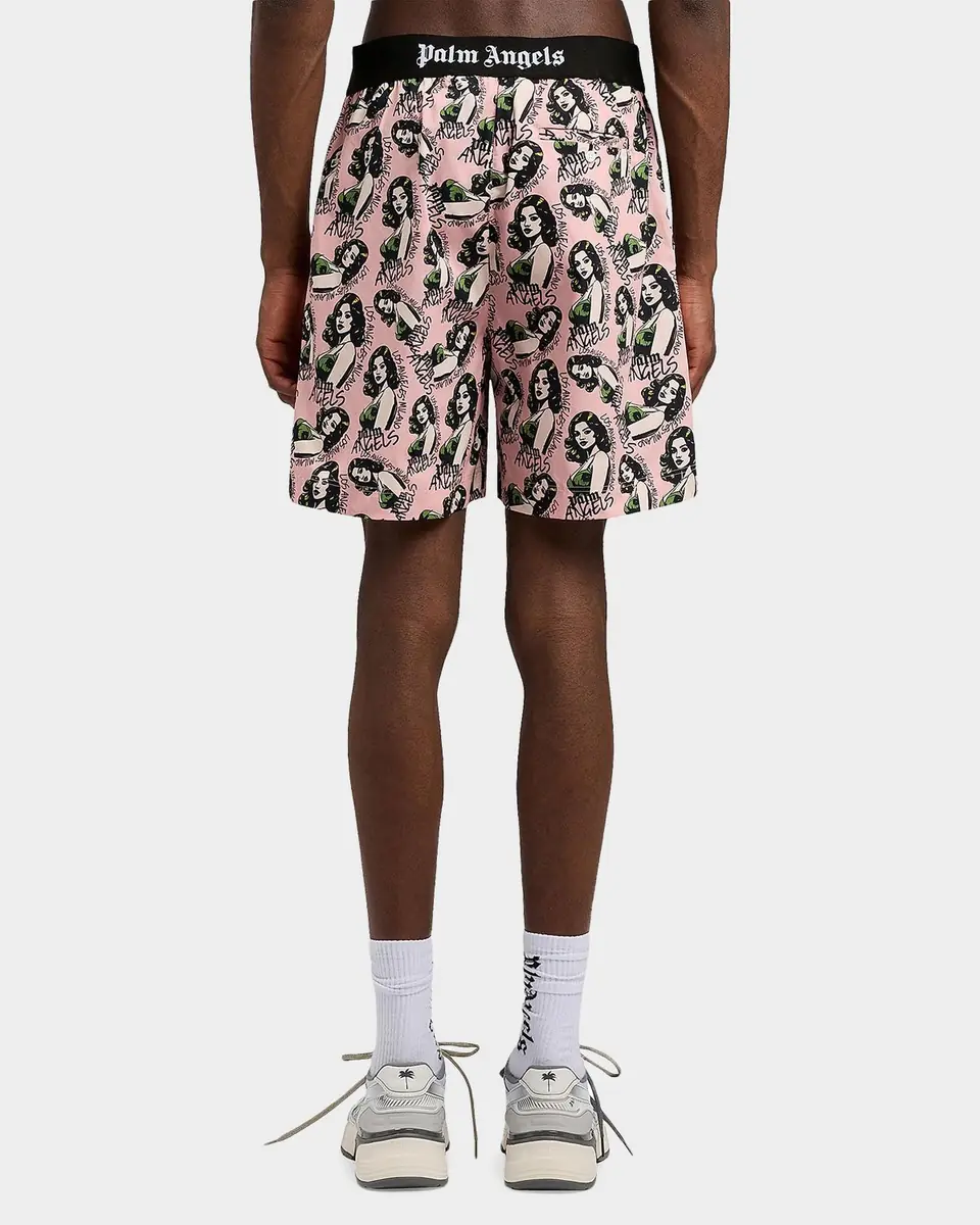 Palm Angels Men's Pinup Allover Logo Cotton Shorts | Thumbnail 2
