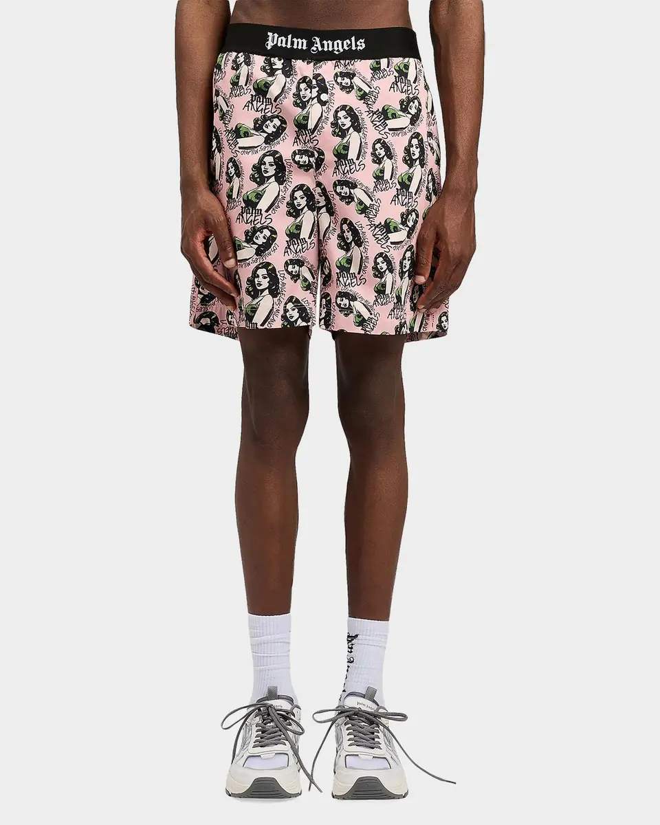 Palm Angels Men's Pinup Allover Logo Cotton Shorts | Thumbnail 3